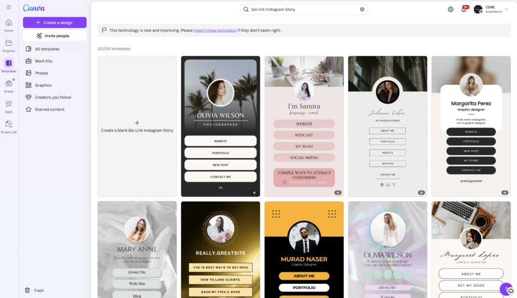 bio link instagram templates